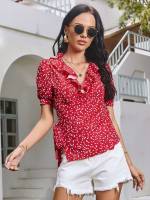 Boho Regular Fit Ruffle V neck Women Blouses 792