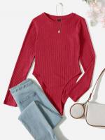 Plain Skinny Red Long Sleeve Women Jumpsuits  Bodysuits 405