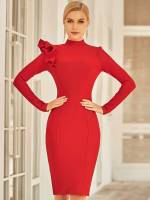 Glamorous Plain Long Sleeve Red Women Dresses 4843