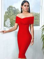 Midi Glamorous Off the Shoulder Red Women Clothing 1762