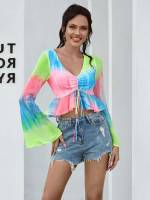 Regular Fit Ruffle Hem Elegant Crop Women Tops, Blouses  Tee 718