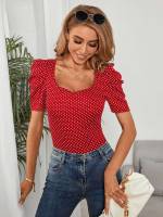 Short Sleeve Polka Dot Casual Slim Fit Women Clothing 2746