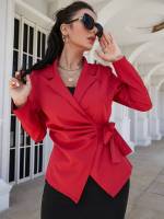 Lapel Regular Red Plain Women Blazers 2329