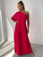  Plain Loose Red Women Dresses 8504