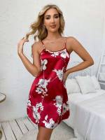  Floral Red Spaghetti Strap Women Sleep  Lounge 7939