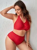  Red Casual Plus Size Swimwear 131