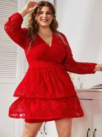 Short Plain Regular Fit Ruffle Hem Plus Size Dresses 5102