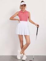 Regular Fit Red Striped Polo Women Activewear 989