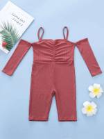 Dressy Plain Cold Shoulder Short Toddler Girl Jumpsuits 191