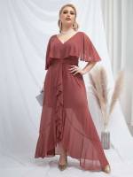 Maxi Regular Fit Half Sleeve V neck Plus Size Dresses 1237