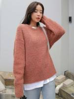  Plain Casual Round Neck Women Knitwear 1578