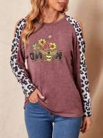 Leopard Redwood Cold Shoulder Women Tops, Blouses  Tee 5079