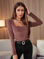 Scoop Neck Regular Rib-Knit Redwood Women Clothing 9048