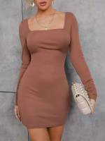 Long Sleeve Slim Fit Plain Cut Out Women Dresses 4116