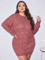  Elegant Pearls Long Sleeve Plus Size Knitwear 5678