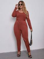 Skinny Scoop Neck Belted Plus Size Jumpsuits 934