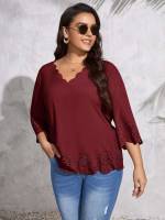  Redwood V neck Regular Plus Size Blouses 445