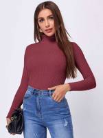 Long Sleeve Slim Fit Rib-Knit Regular Women Tops, Blouses  Tee 9484