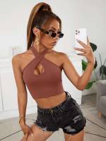 Halter Sexy Redwood Crop Women Tank Tops  Camis 8297