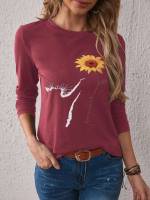  Rose Red Floral Women Tops, Blouses  Tee 3024