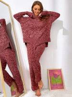  Rose Red Oversized Long Sleeve Women Sweater Co-ords 8093