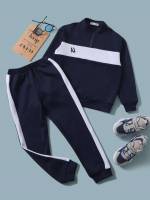  Pocket Royal Blue Letter Boys Two-piece Outfits 1873