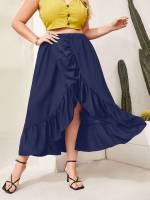 Royal Blue Regular Fit Plain Ruffle Women Plus Clothing 6844