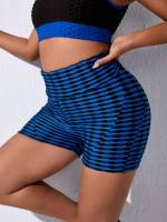  Royal Blue Striped Plus Size Sports Shorts 683