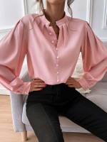 Plain Fake Buttons Regular Women Blouses 518