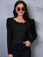 Plain Boat Neck Regular Long Sleeve Women Clothing 1086