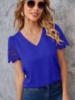 Royal Blue Scallop Regular Women Clothing 5225