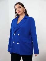  Double Button Plain Plus Size Suits 3215