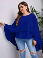 Royal Blue Long Long Sleeve Plus Size Blouses 4616