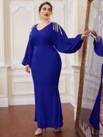  Contrast Sequin Royal Blue Glamorous Plus Size Dresses 19