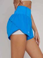  Royal Blue Pocket Regular Fit Women Sports Shorts 6957