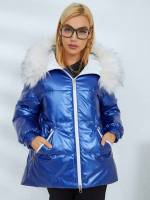 Colorblock Royal Blue Regular Fit Zipper Women Winter Coats 6486