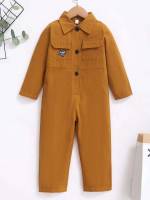 Patched Rust Brown Casual Toddler Boy Jumpsuits 3574