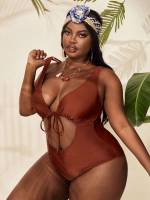   Plunge Neck Plus Size Beachwear 3693