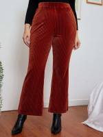 Plain Long Rib-Knit Plus Size Pants 758