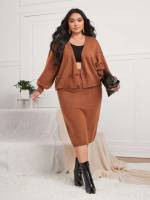   Rust Brown Plus Size Sweater Co-ords 7143