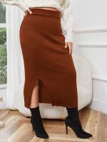 Elegant Split Long Plus Size Knitwear 8917