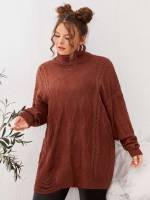 Long Sleeve Long High Neck Plus Size Knitwear 6914