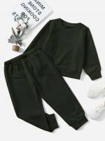  Rib-Knit Regular Fit Round Neck Toddler Boy Two-piece Outfits 1487