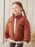 Stand Collar Casual Long Sleeve Rust Brown Kids Clothing 6827