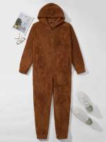  Casual Long Sleeve Rust Brown Men Loungewear Onepieces 3970