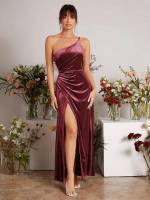 Rust Brown Maxi Ruched Regular Fit Weddings  Events 8689