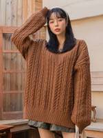 Oversized Rust Brown Women Knitwear 405