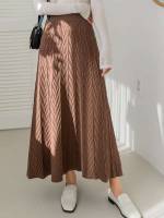 Plain Long Rust Brown Women Sweater Skirts 1717