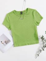 Casual Slim Fit Rib-Knit Women T-Shirts 3352