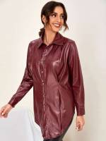 Plain Collar Elegant Rust Brown Women Outerwear 1756